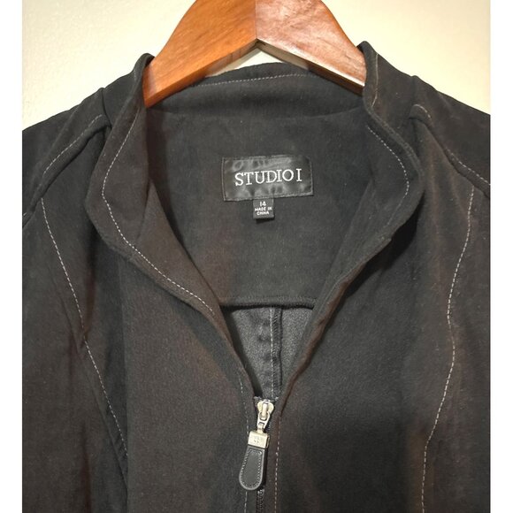 Studio I Womens Black Zip-Front Jacket W/ Pockets Size 14 - Picture 2 of 5